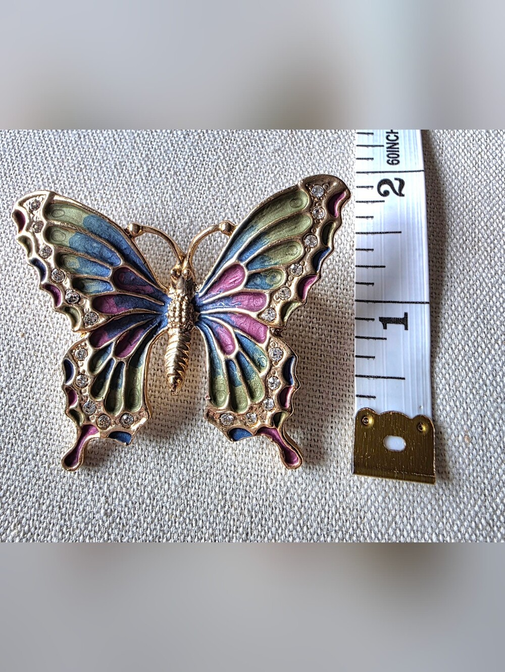 Vintage Estate High End Gold tone Multi Color Crystal Butterfly Brooch/ Pin - Picture 3 of 4